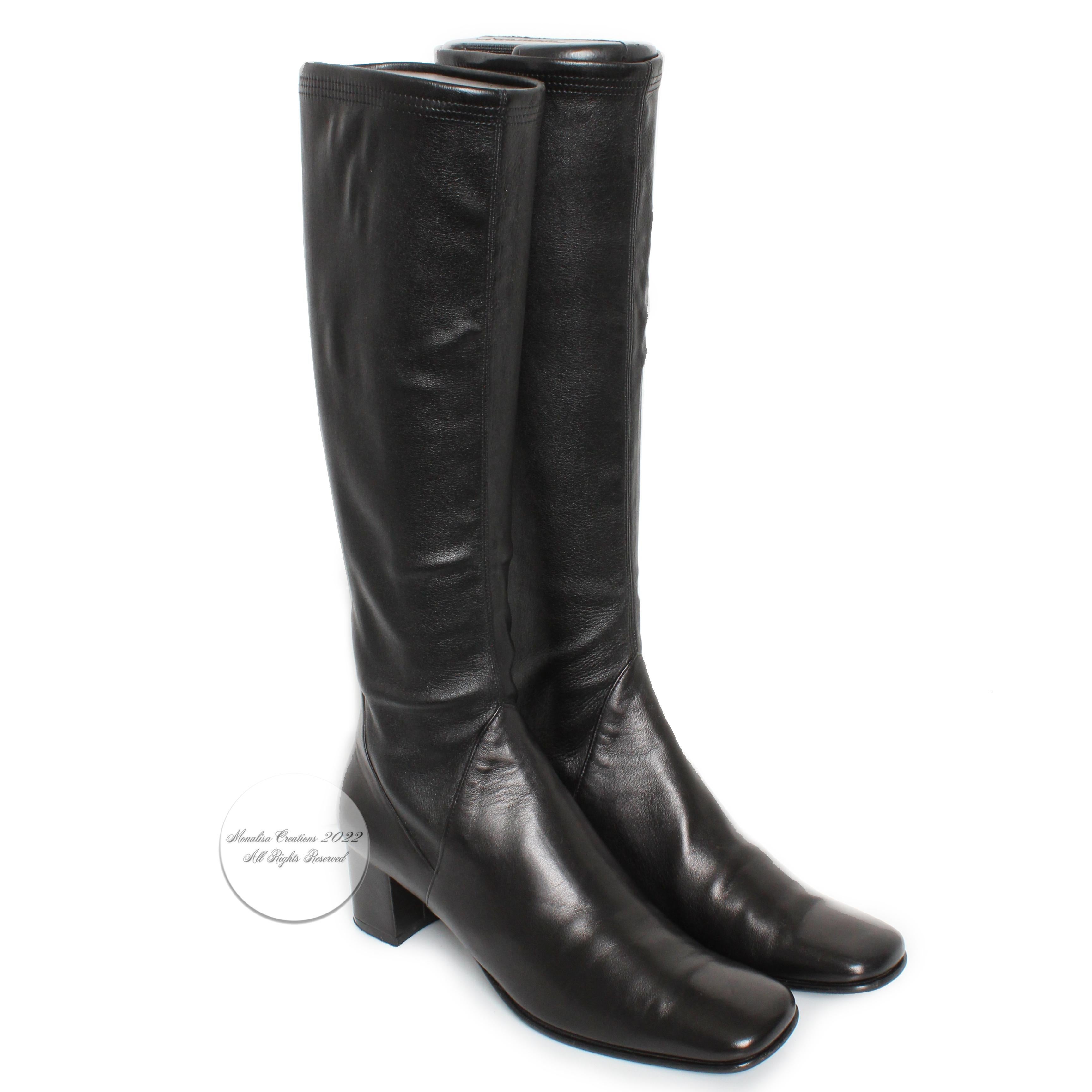 Women's Salvatore Ferragamo Black Boots Leather Stretch Calf Vintage 