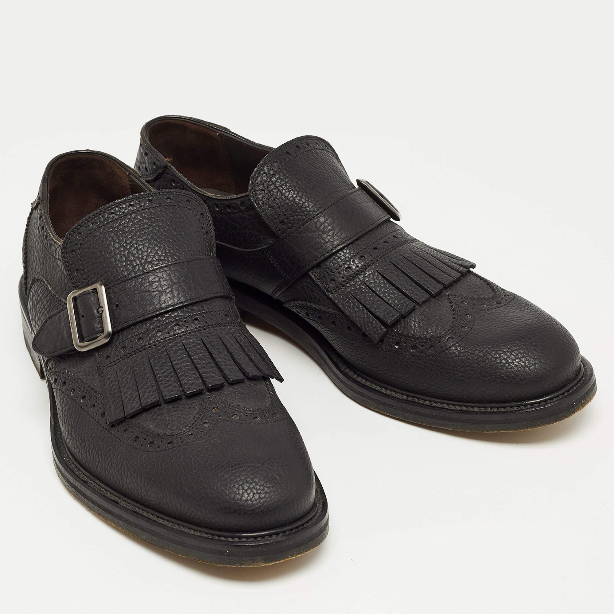 Men's Salvatore Ferragamo Black Brogue Leather Genesis Fringe Detail Oxford Size 41 For Sale
