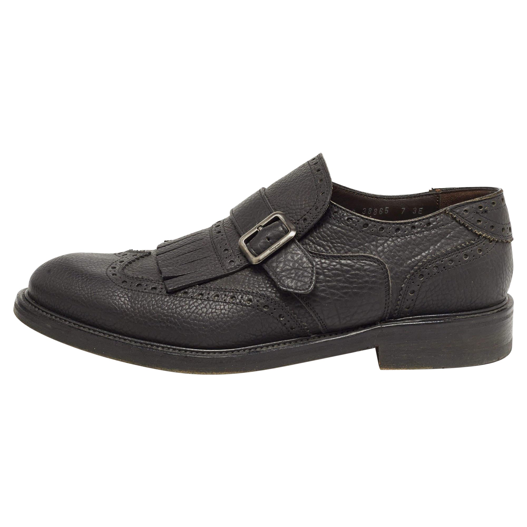 Salvatore Ferragamo Brogue Negro Piel Genesis Detalle Flecos Oxford Talla 41