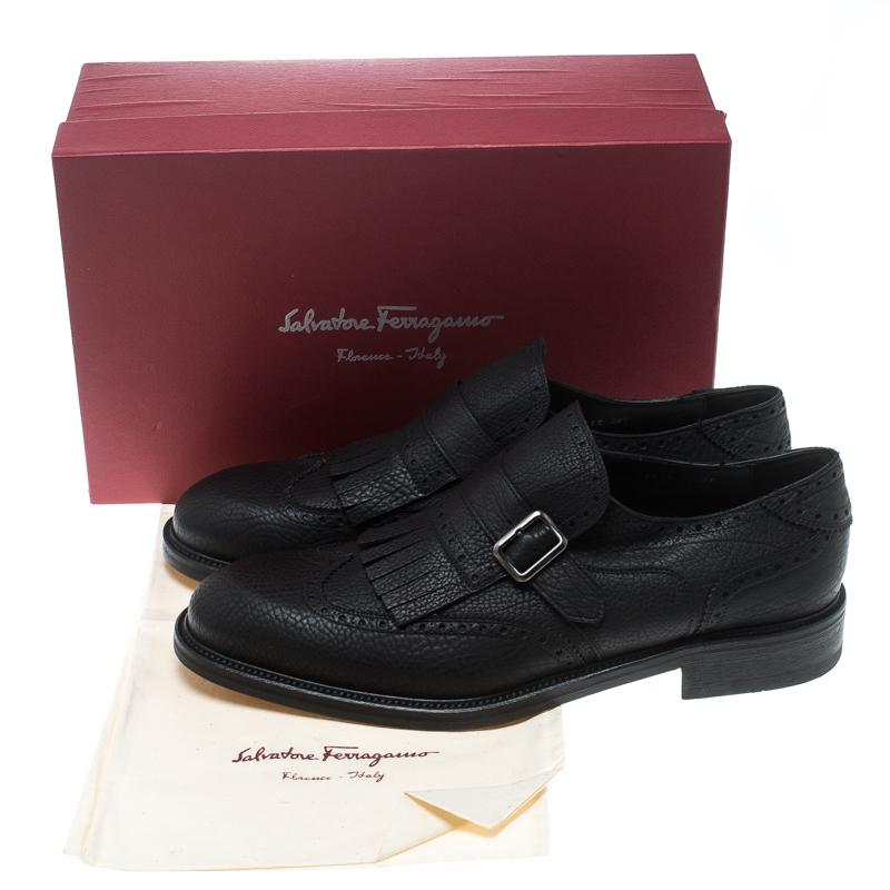 Salvatore Ferragamo Black Brogue Leather Genesis Fringe Detail Wingtip Loafers S 4