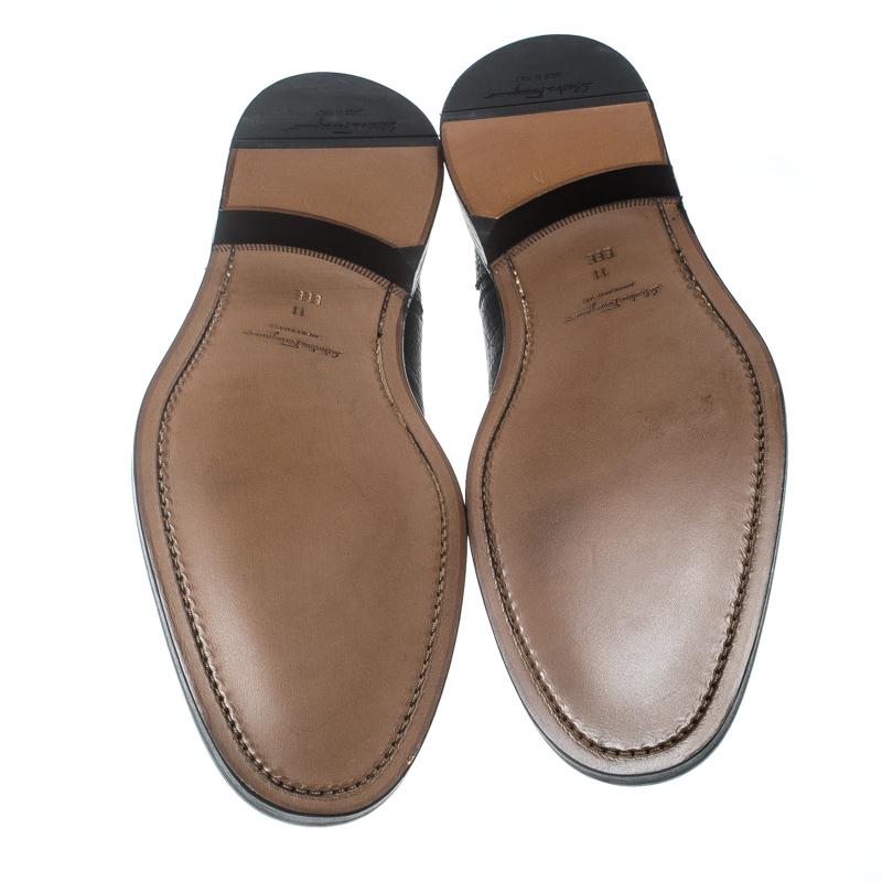 Salvatore Ferragamo Black Brogue Leather Genesis Fringe Detail Wingtip Loafers S 2