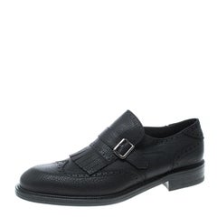 Salvatore Ferragamo Black Brogue Leather Genesis Fringe Detail Wingtip Loafers S