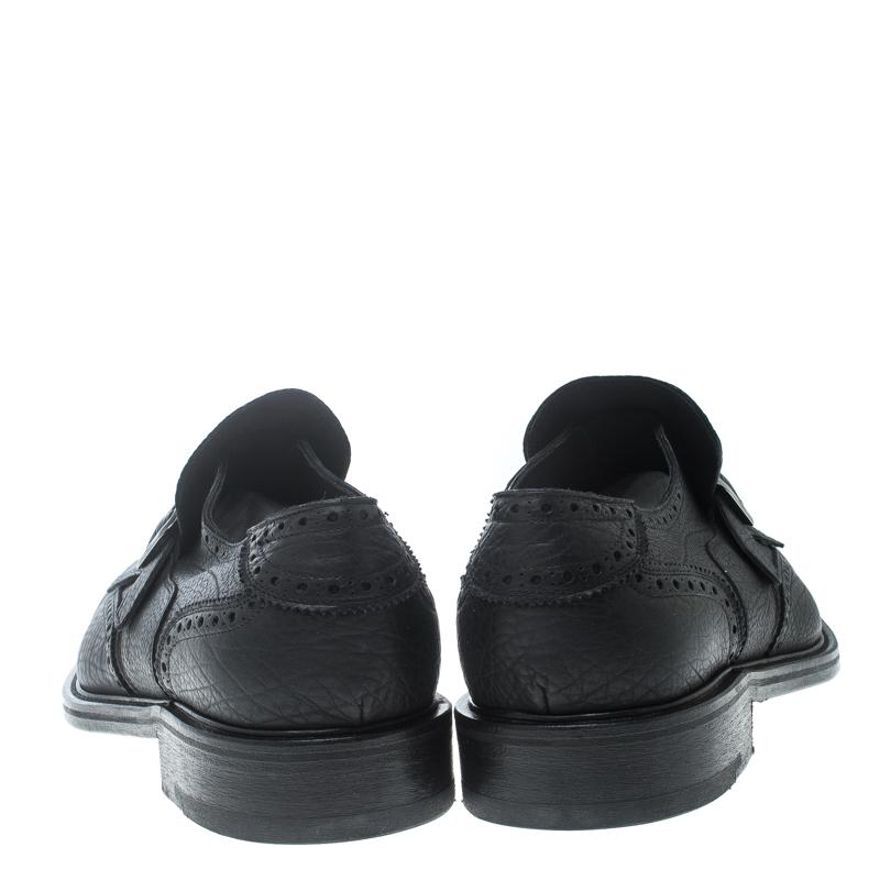 Men's Salvatore Ferragamo Black Brogue Leather Genesis Fringe Wingtip Oxford Size 45