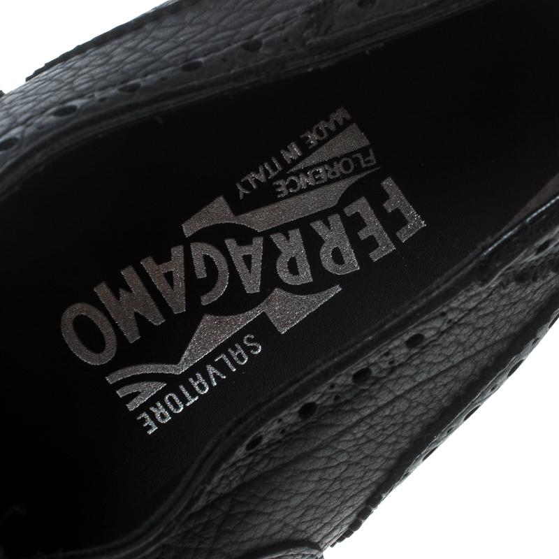 Salvatore Ferragamo Black Brogue Leather Genesis Fringe Wingtip Oxford Size 45 2