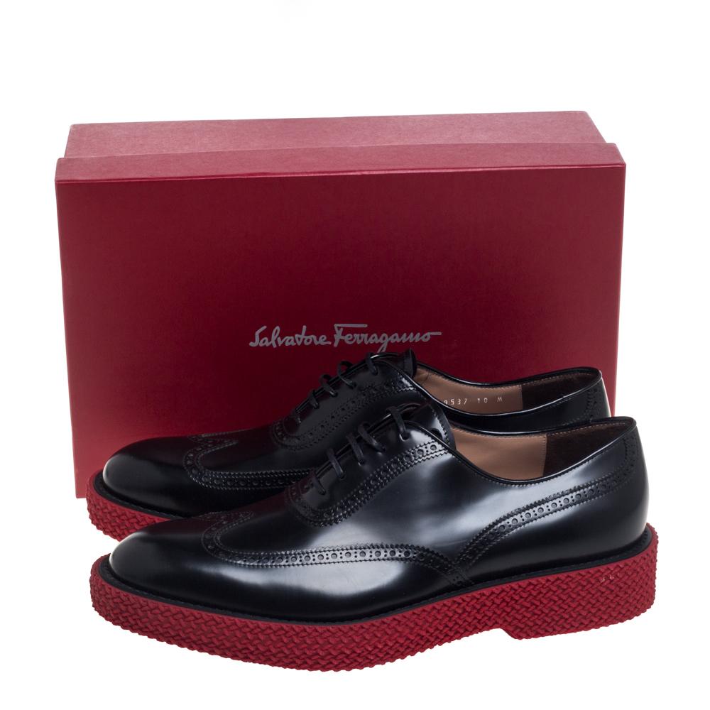 Salvatore Ferragamo Black Brogue Leather Thierry Oxfords Size 44 4