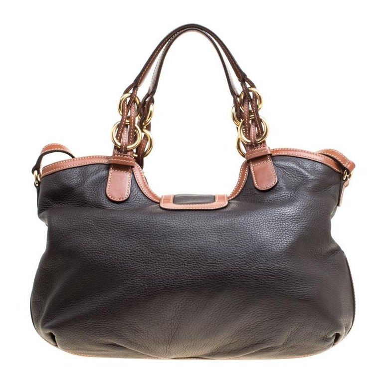 Salvatore Ferragamo Black/Brown Leather Top Handle Bag For Sale at 1stDibs