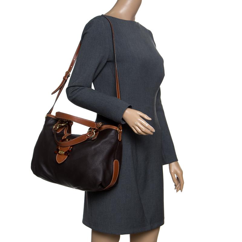 Salvatore Ferragamo Black/Brown Leather Top Handle Bag In Good Condition In Dubai, Al Qouz 2
