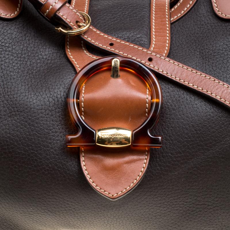Salvatore Ferragamo Black/Brown Leather Top Handle Bag 1