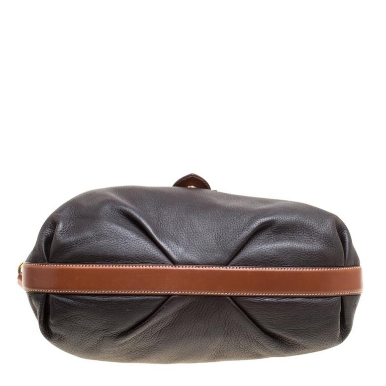 Salvatore Ferragamo Black/Brown Leather Top Handle Bag For Sale at 1stDibs