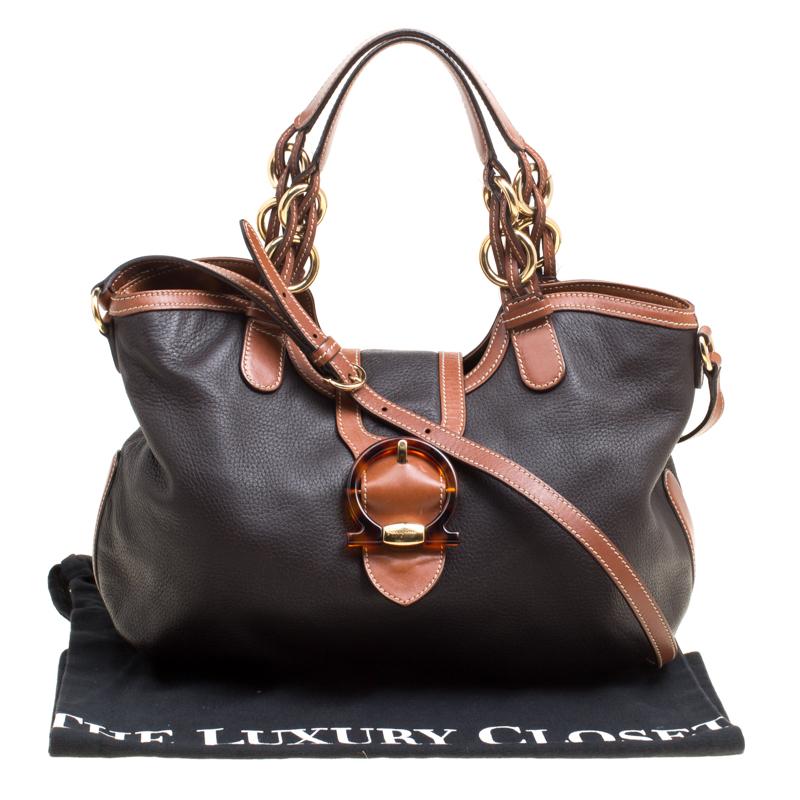 Salvatore Ferragamo Black/Brown Leather Top Handle Bag 5