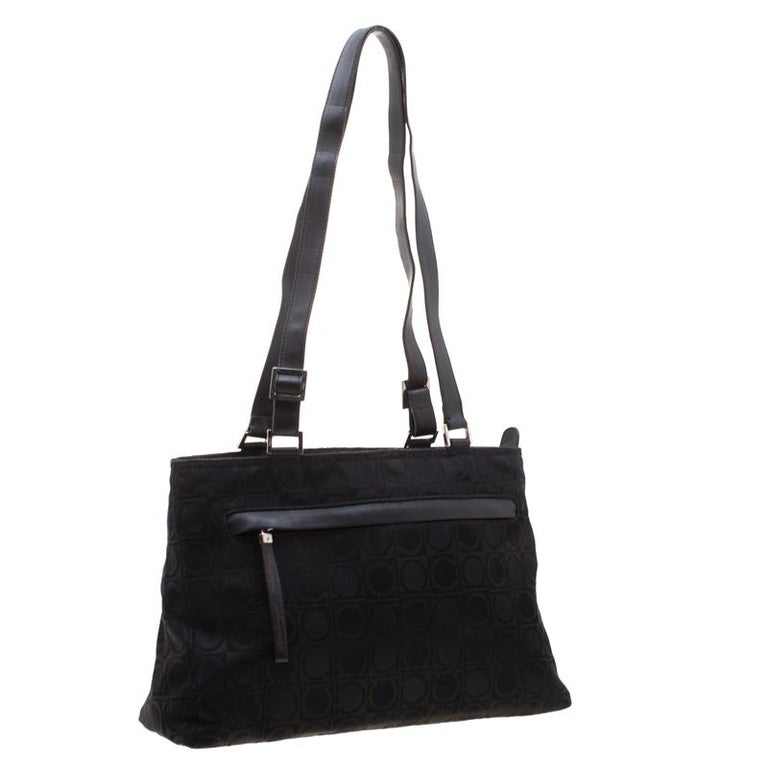 Salvatore Ferragamo Black Canvas and Leather Shoulder Bag For Sale at ...