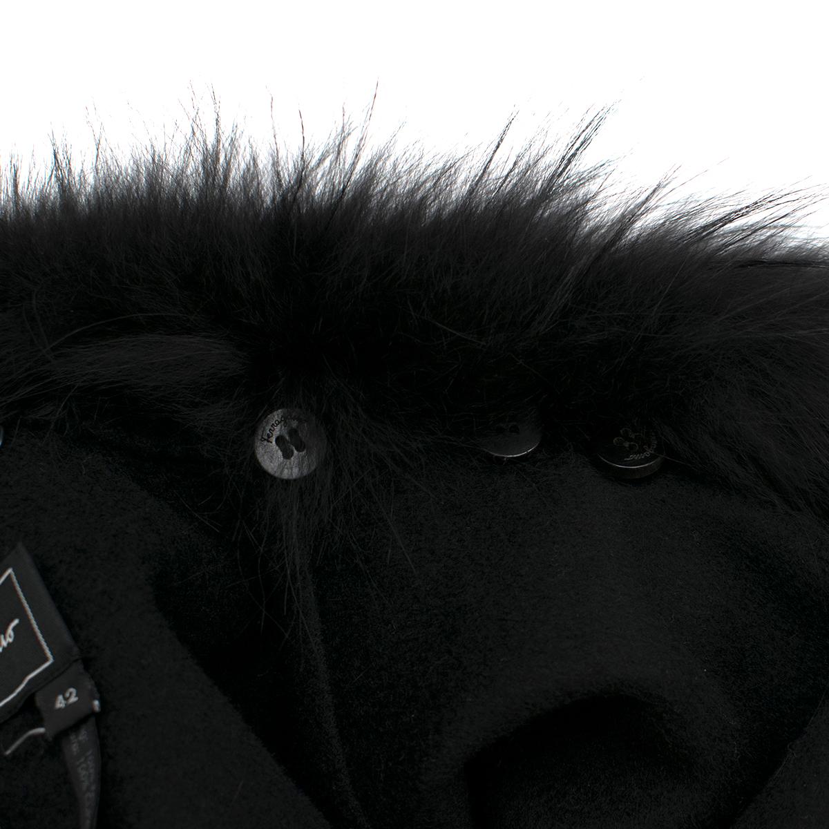 Salvatore Ferragamo Black Cashmere Coat with Fox Fur Collar IT 42 2