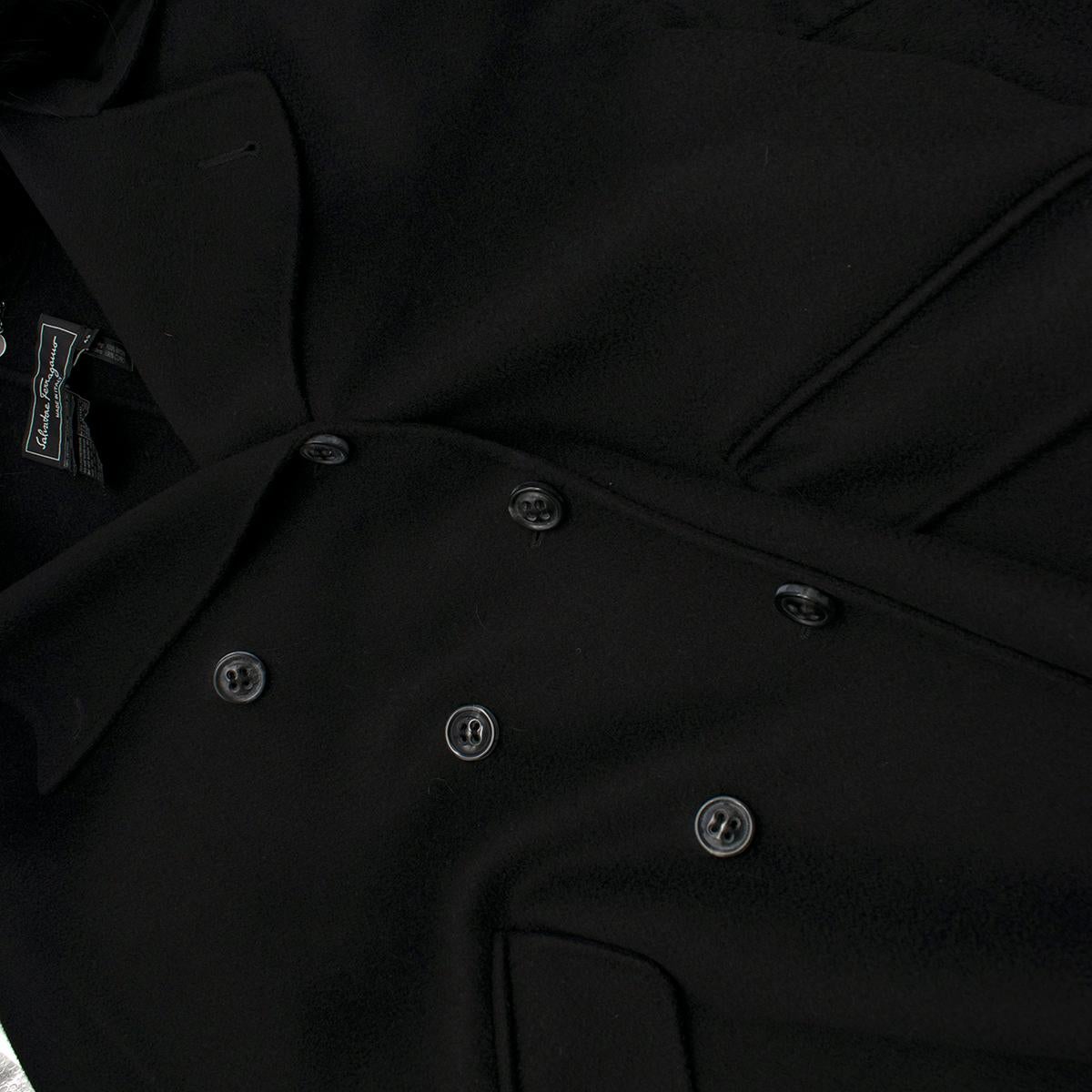 Salvatore Ferragamo Black Cashmere Coat with Fox Fur Collar IT 42 3