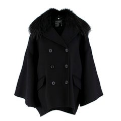 Used Salvatore Ferragamo Black Cashmere Coat with Fox Fur Collar IT 42