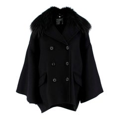 ferragamo shearling coat Salvatore Ferragamo Black Cashmere Coat with Fox Fur Collar IT 42