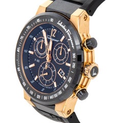 Salvatore Ferragamo Chronographe en or rose et céramique noire pour homme 44 mm