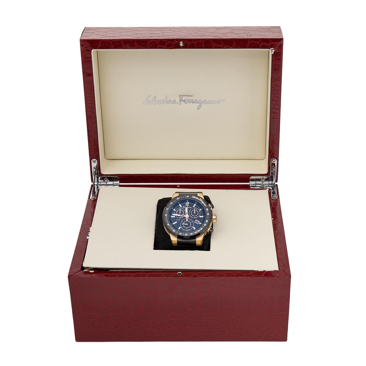Salvatore Ferragamo Black Ceramic Rose Gold Chronograph Men's Wristwatch 44 mm 1