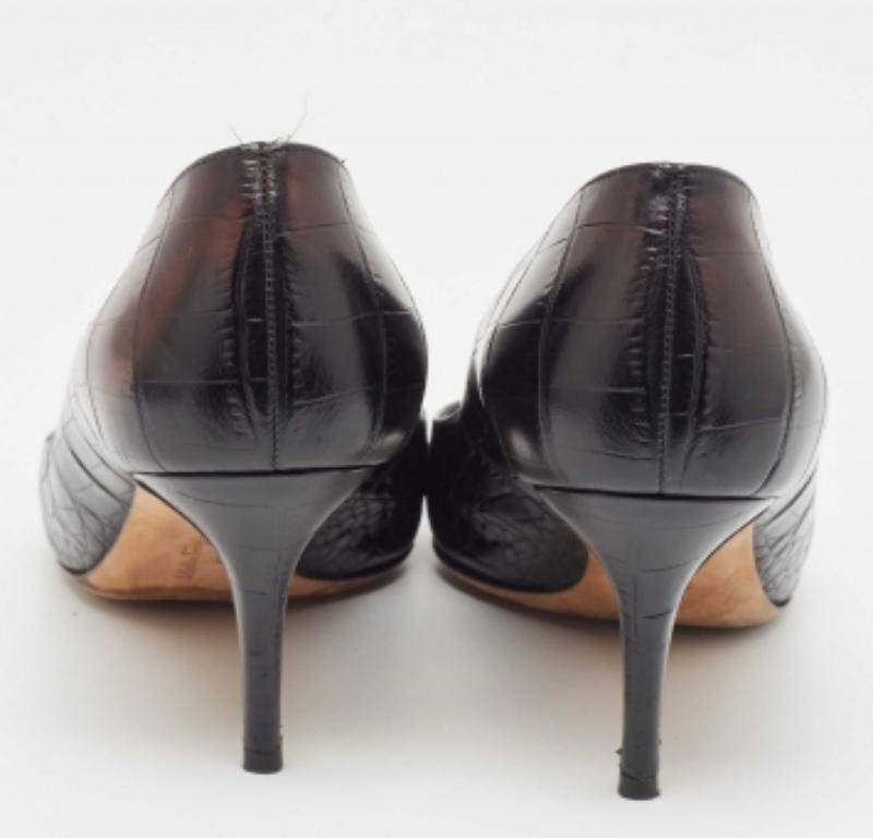 Salvatore Ferragamo Escarpins Vara en cuir croco noir Taille 39 Pour femmes en vente