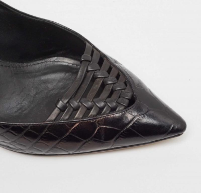 Salvatore Ferragamo Escarpins Vara en cuir croco noir Taille 39 en vente 2