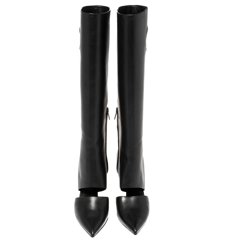 Salvatore Ferragamo Black Cutout Leather Eyelet Knee Boots Size 38.5 In New Condition In Dubai, Al Qouz 2