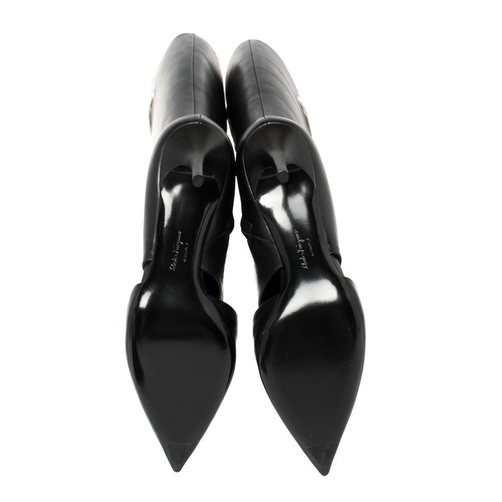 Salvatore Ferragamo Black Cutout Leather Eyelet Knee Boots Size 38.5 2