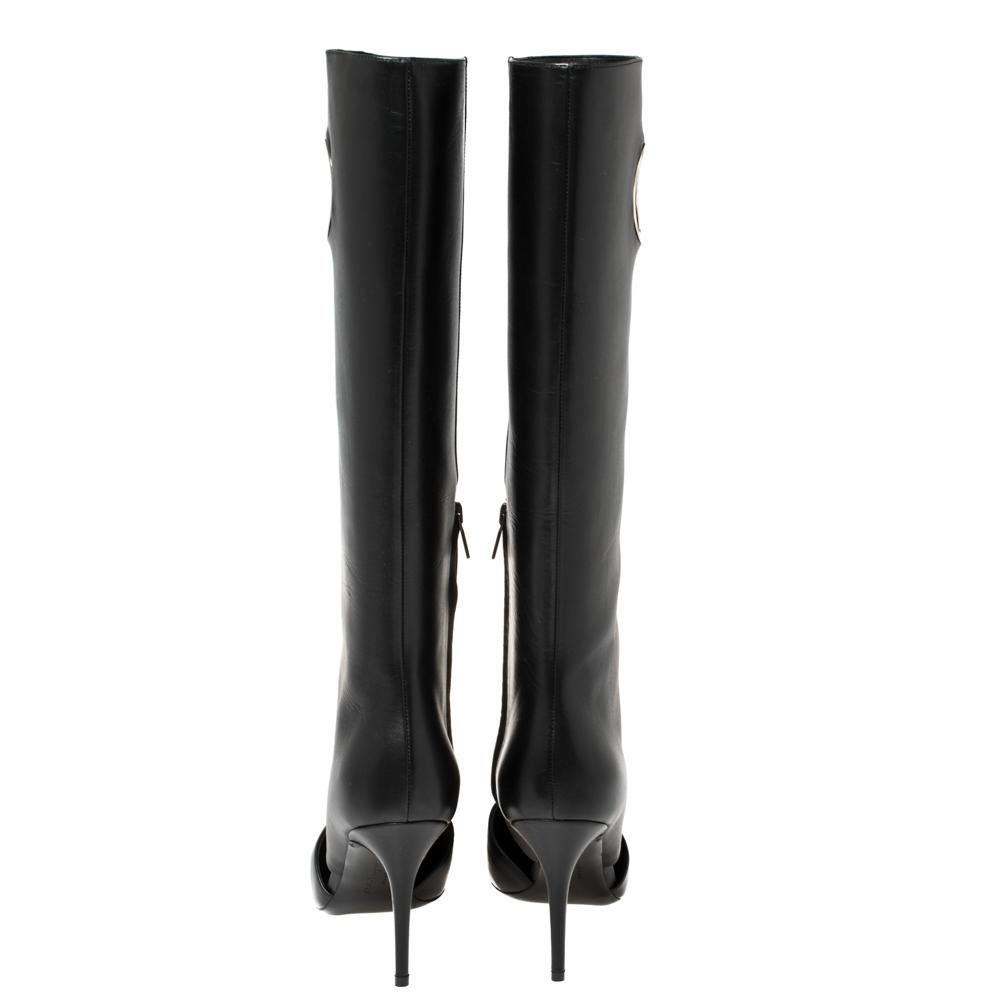 Salvatore Ferragamo Black Cutout Leather Eyelet Knee Boots Size 38.5 3