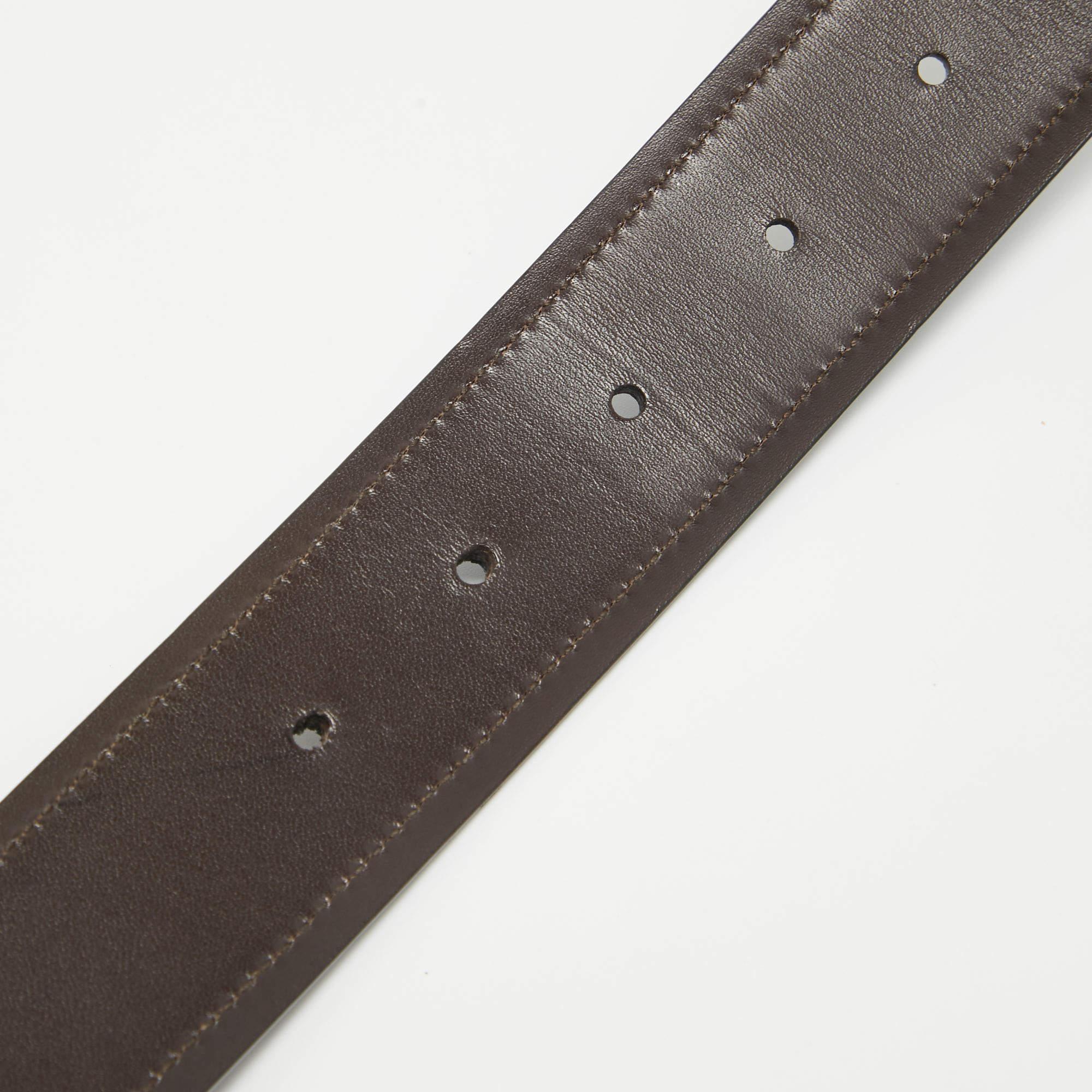 Men's Salvatore Ferragamo Black/Dark Brown Leather Cut to Size Buckle Belt For Sale