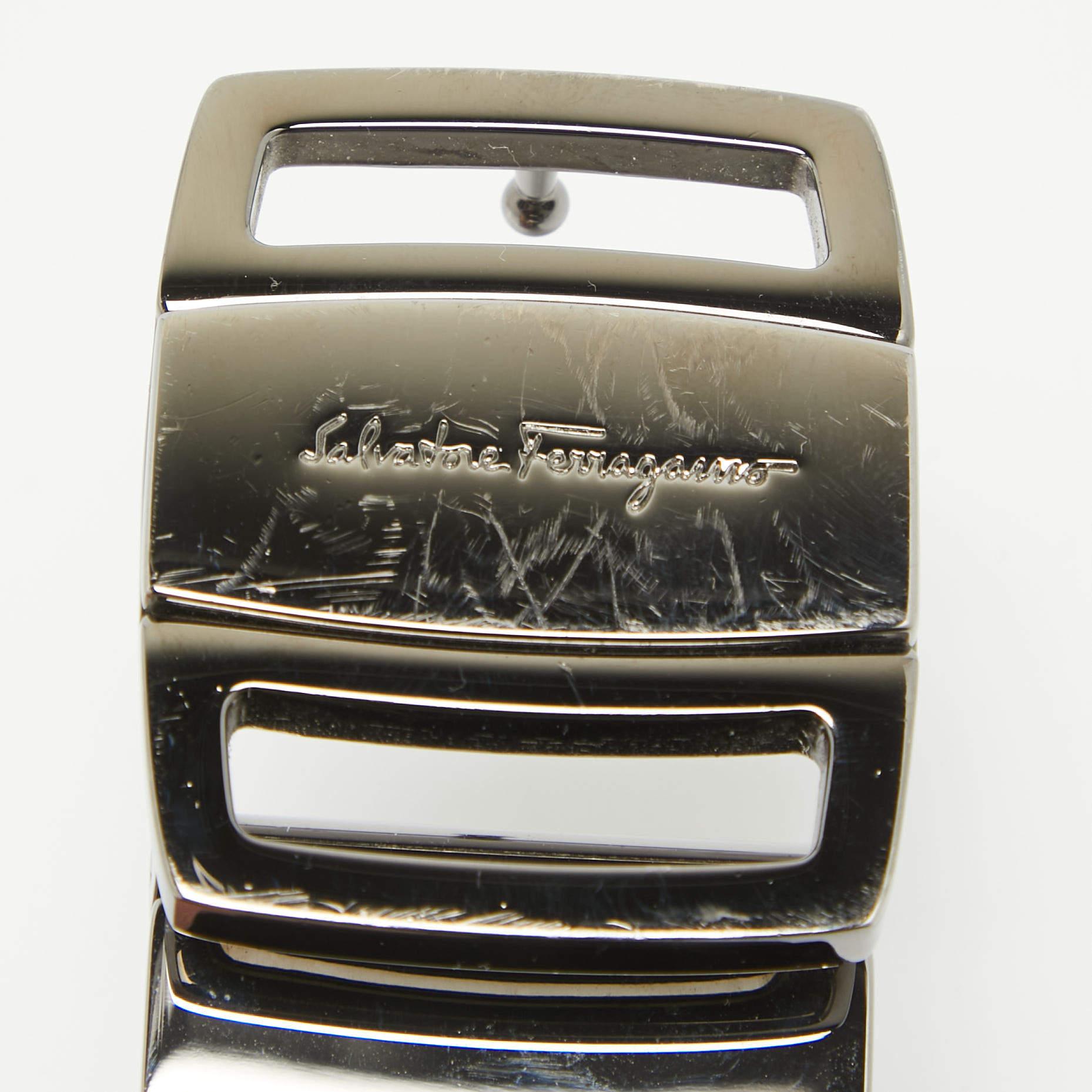 Salvatore Ferragamo Black/Dark Brown Leather Cut to Size Buckle Belt For Sale 1