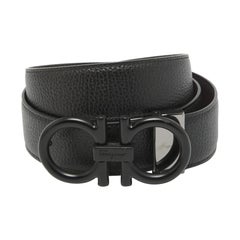 Salvatore Ferragamo Cintura reversibile Gancini in pelle nera/marrone scuro tagliata a misura