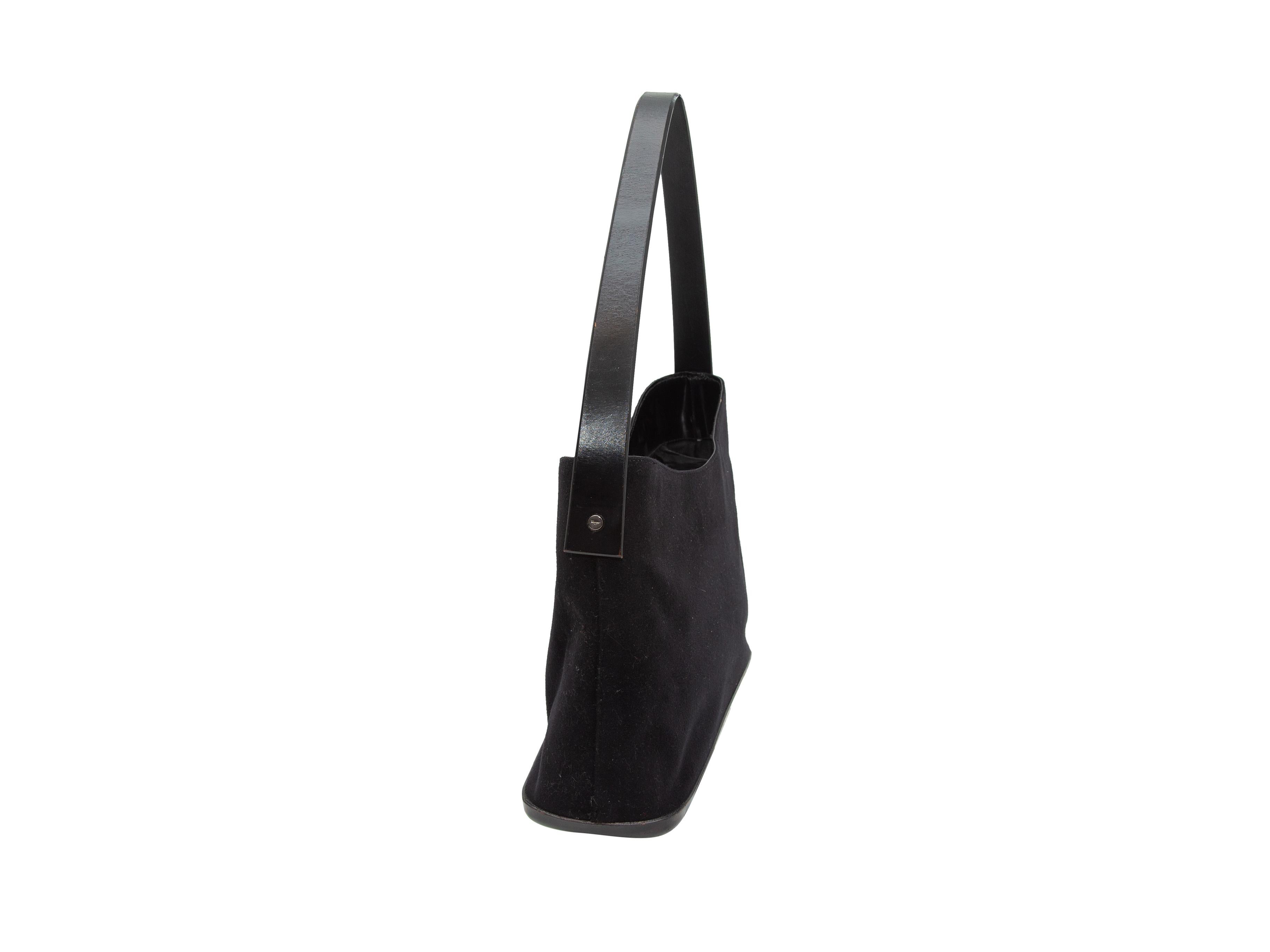 Salvatore Ferragamo Black Felt & Leather Handbag In Good Condition In New York, NY