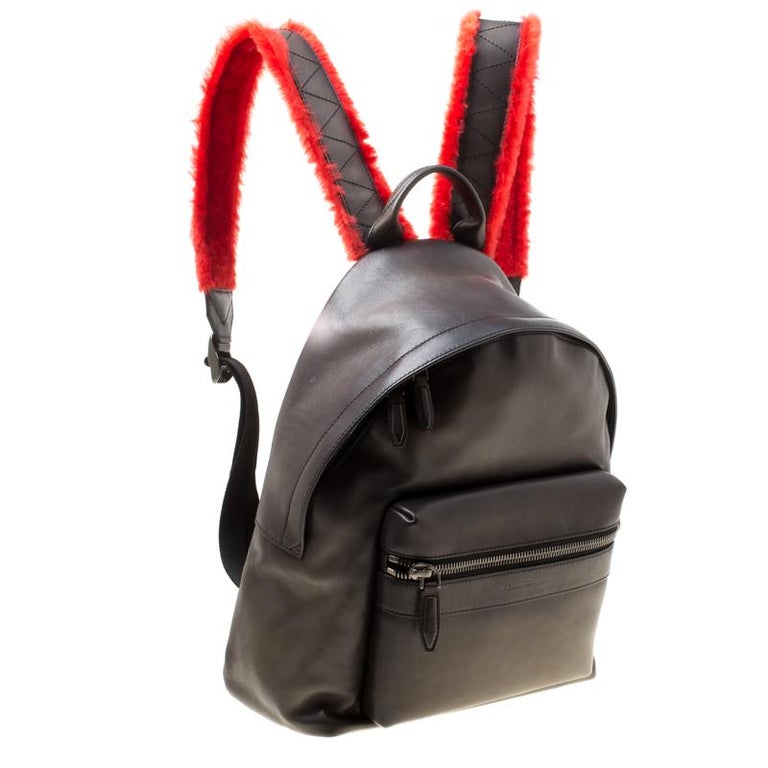 Salvatore Ferragamo Black Firenze Glow Leather Backpack For Sale at 1stDibs
