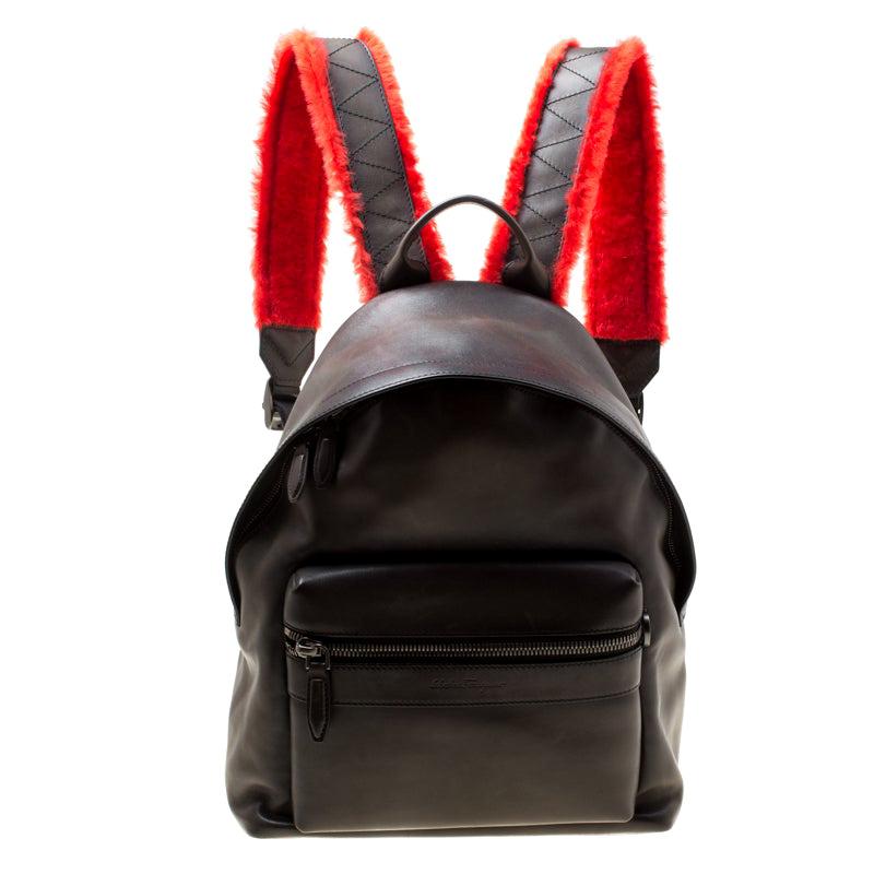 Salvatore Ferragamo Black Firenze Glow Leather Backpack