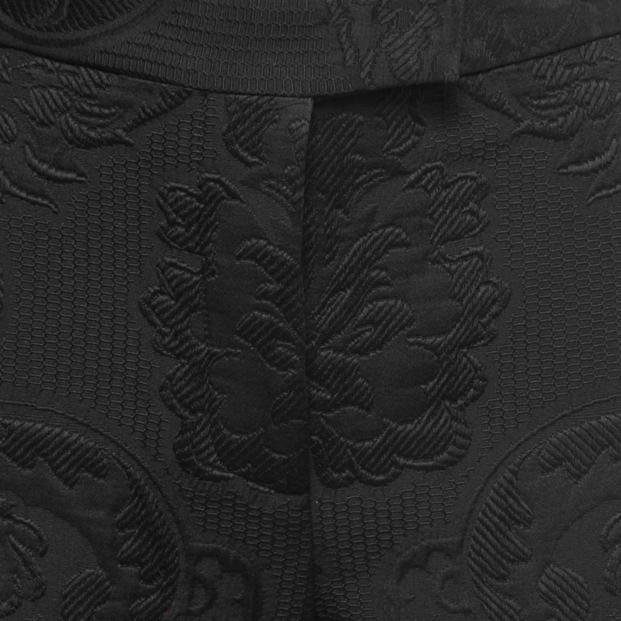 Women's Salvatore Ferragamo Black Floral Jacquard Lace-Up Detail Tapered Trousers M