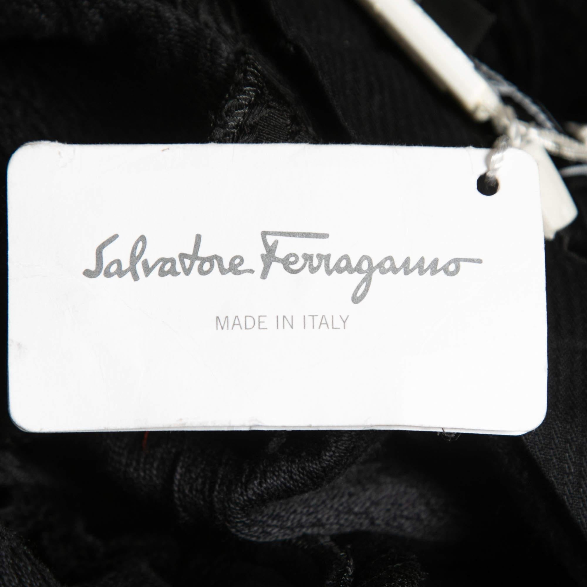 Salvatore Ferragamo Black Floral Jacquard Lace-Up Detail Tapered Trousers M 1