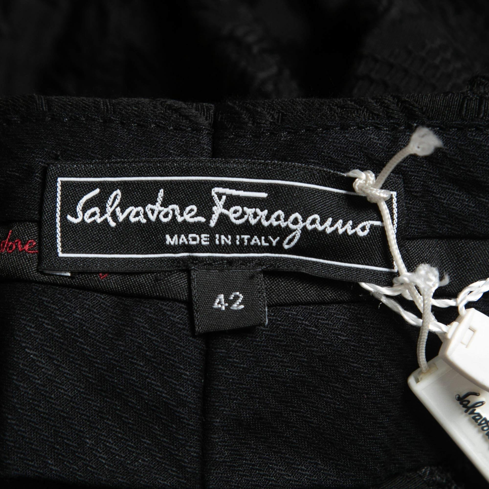 Salvatore Ferragamo Black Floral Jacquard Lace-Up Detail Tapered Trousers M 2