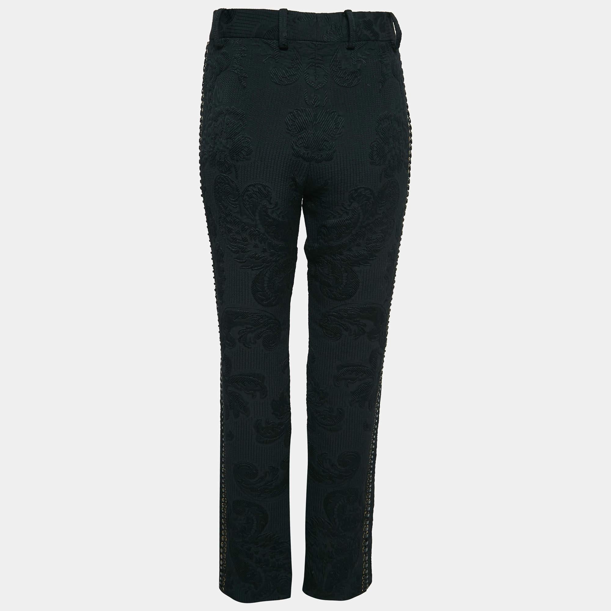 Nero Salvatore Ferragamo Pantalone nero in jacquard floreale con lacci M. & Up. in vendita