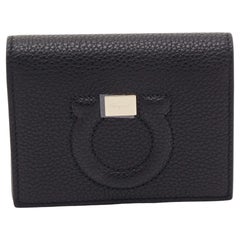 Salvatore Ferragamo Black Gancini Embossed Flap Card Case