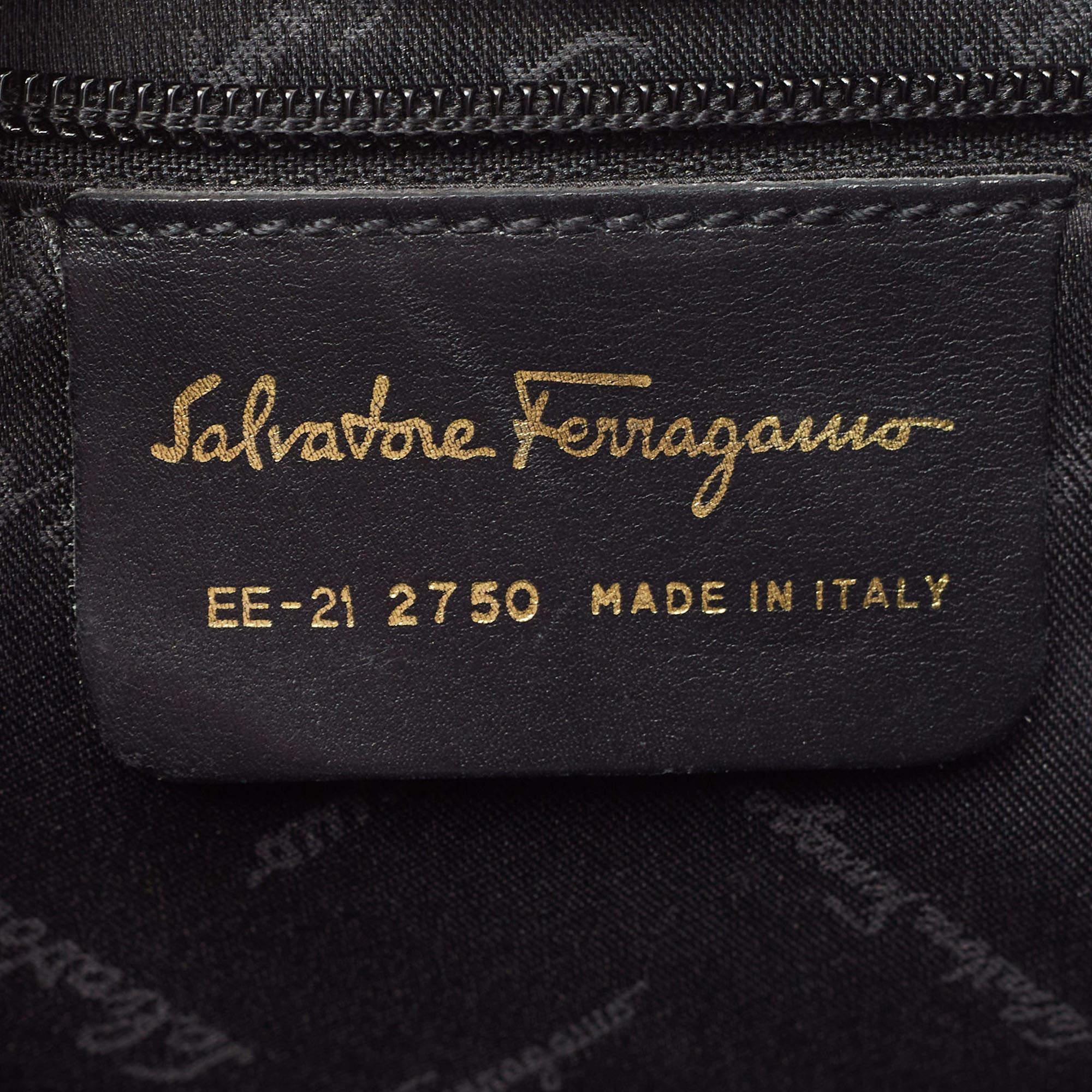 Salvatore Ferragamo Black Gancini Embossed Leather Shoulder Bag 6