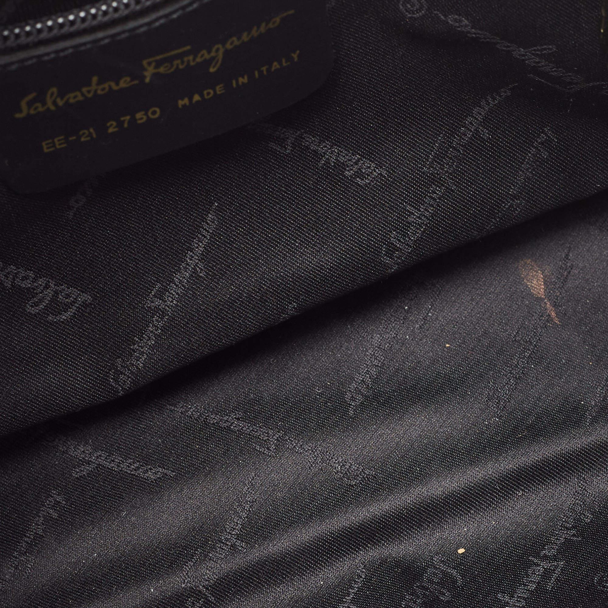 Salvatore Ferragamo Black Gancini Embossed Leather Shoulder Bag 7