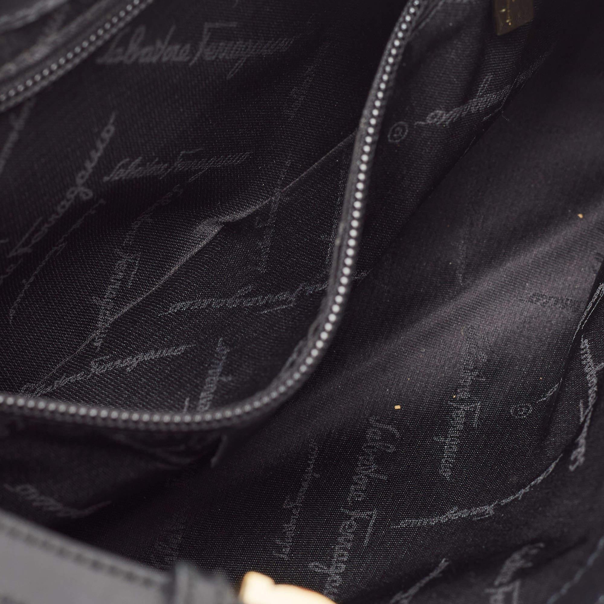 Salvatore Ferragamo Black Gancini Embossed Leather Shoulder Bag 5