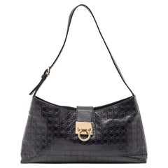 Salvatore Ferragamo Black Gancini Embossed Leather Shoulder Bag