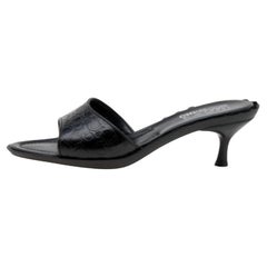 Salvatore Ferragamo Black Gancini Embossed Leather Slide Sandals Size 40