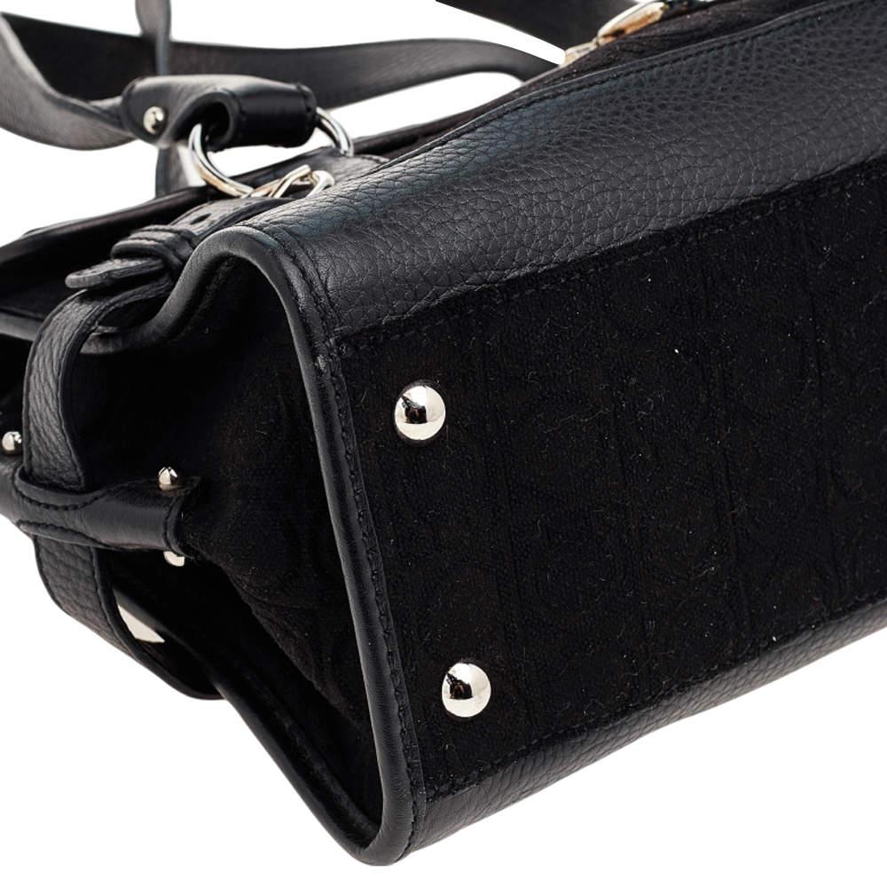 Salvatore Ferragamo Black Gancini Velvet And Leather Shoulder Bag For Sale 3
