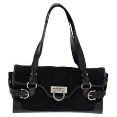 Salvatore Ferragamo Black Gancini Velvet And Leather Shoulder Bag
