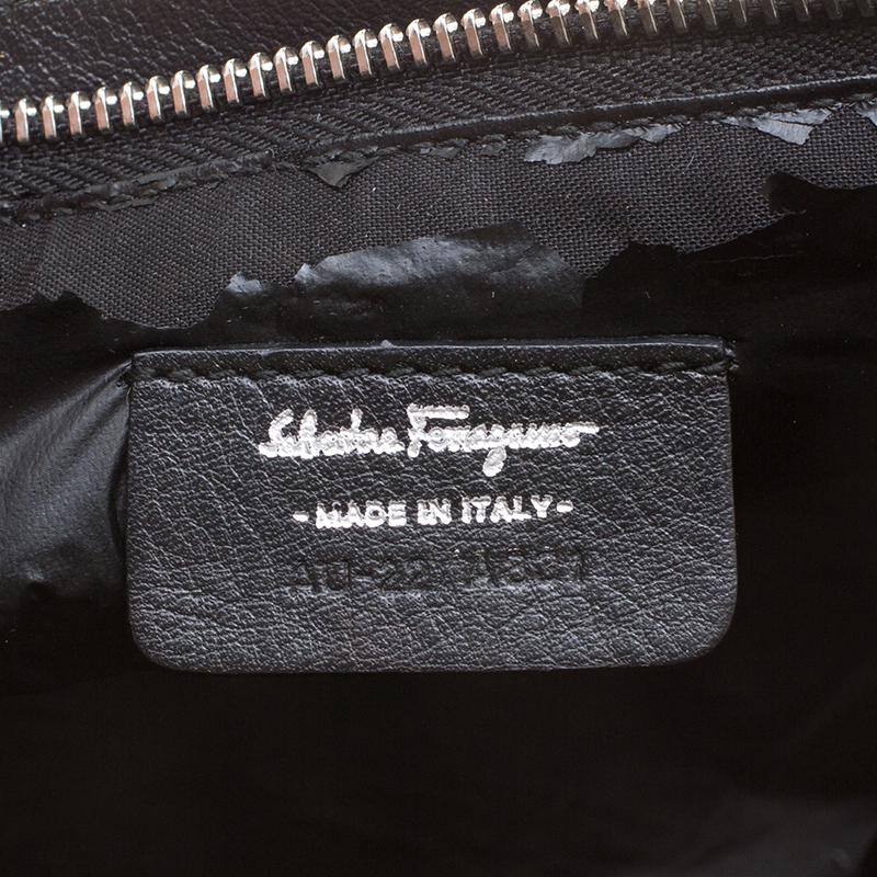 Salvatore Ferragamo Black Gancio Embossed Patent Leather Hobo 4