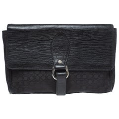 Salvatore Ferragamo Black Gancio Print Fabric and Leather Flap Wristlet Clutch