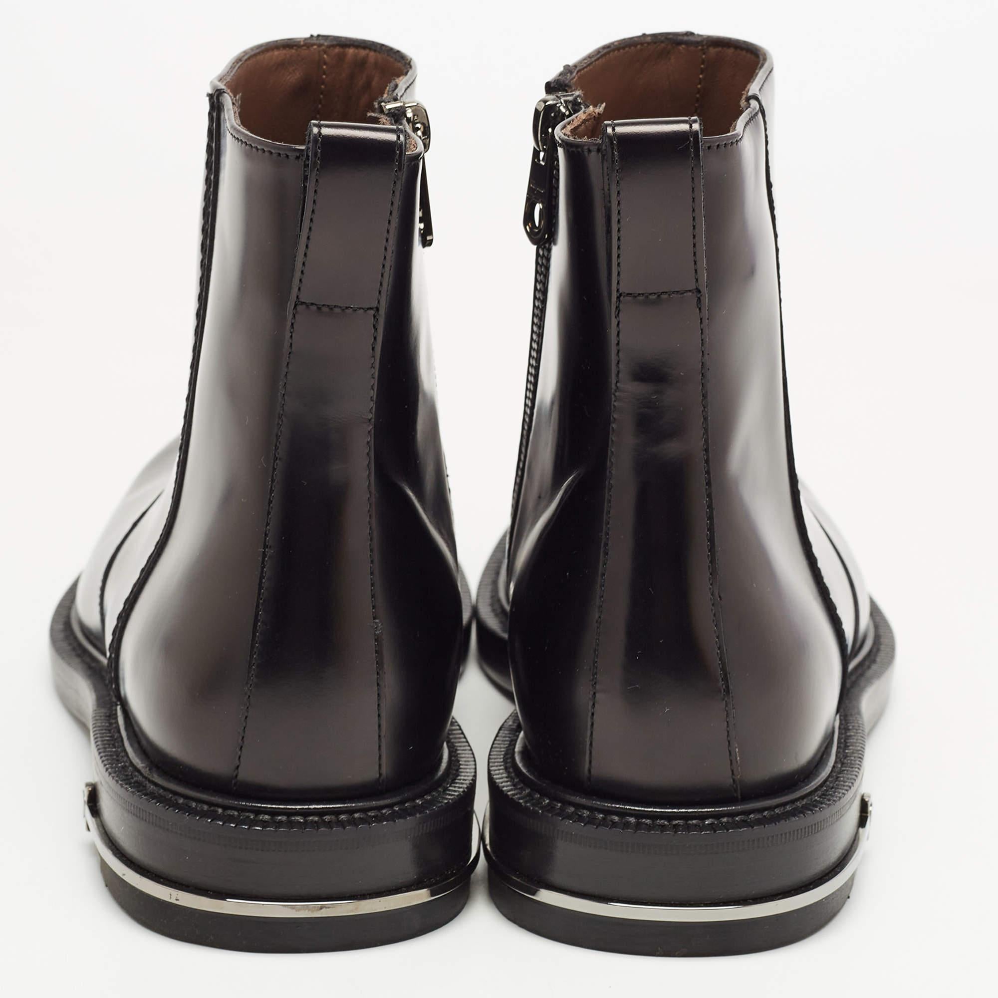Salvatore Ferragamo Black Glossy Leather Zip Ankle Boots Size 40 4