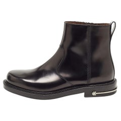 Salvatore Ferragamo Black Glossy Leather Zip Ankle Boots Size 40
