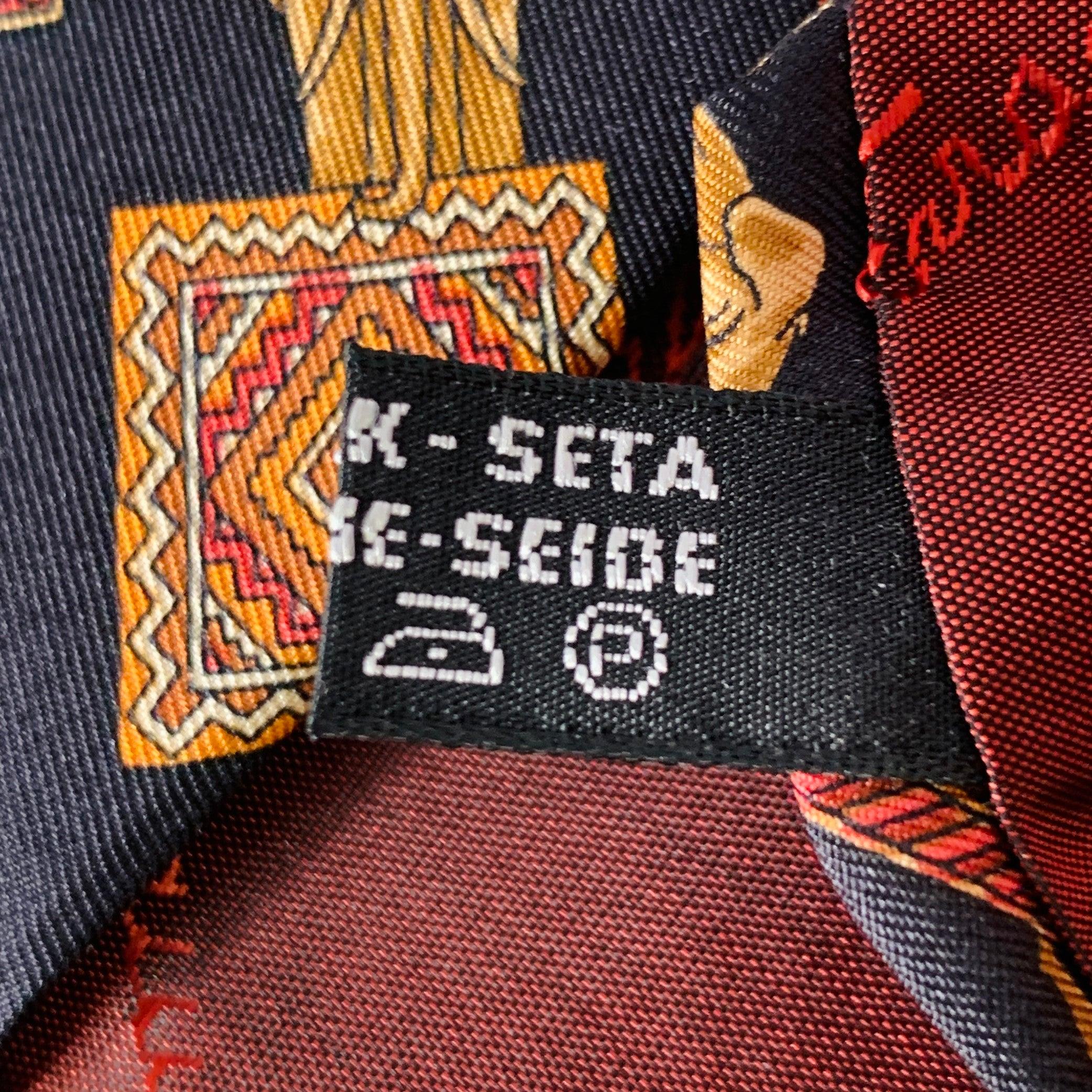 SALVATORE FERRAGAMO Black Gold Burgundy Animals Silk Tie 1