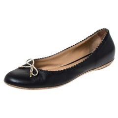 Salvatore Ferragamo Black/Gold Leather Bow Ballet Flats Size 40